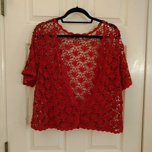😺SOLD😺 Jessica London's Rust Crochet Shrug 14/16